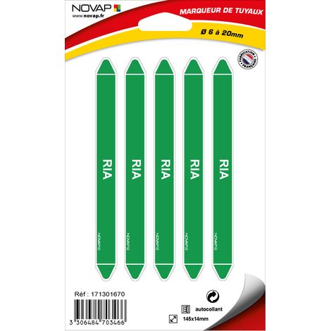 Planche de 5 marqueurs de tuyauterie 145 x 14 mm pour Ø 6 à 20 mm - RIA - 4703466