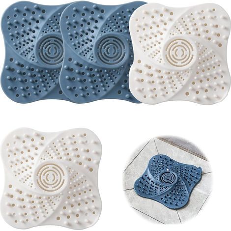 4 Pièces Attrape Cheveux Douche, Sattrape Cheveux Douche en Silicone, Square Attrape Cheveux Baignoire, Reusable, pour Shower Rooms, Toilets, Kitchens Attraps Hair et Dirt (1/5)