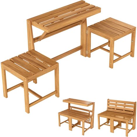 Verwandelbares 3-in-1-Gartenbank- und Tischset aus Akazienholz