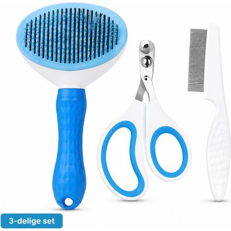 Lot de 3 brosses cardes autonettoyantes – Bleu – Chien et chat – Épilation et démêlage (1/5)