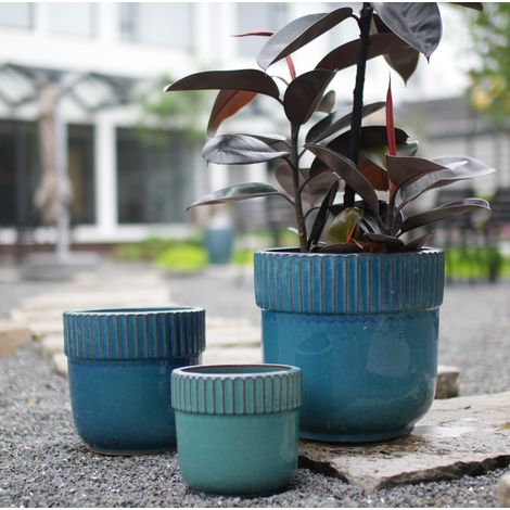 Pot de fleurs céramique Ø30,5 cm turquoise brillant HAVRYA (1/3)