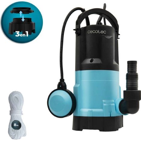 Cecotec Bomba Sumergible Axike 750 Dark&Crystal. 750W, 2in1 Aguas Limpias y Sucias, 14000L/h, Función Low-Suction, Altura 7,5m