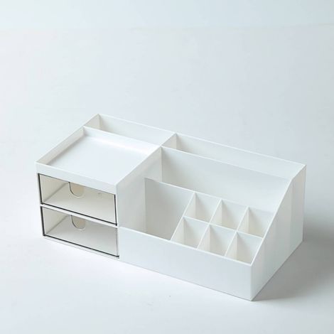 Organiseur de maquillage - Pour maquillage et articles divers - Avec deux tiroirs anti-poussière - Blanc (1/5)