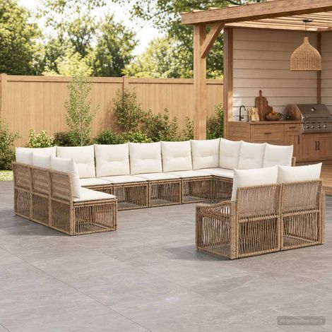 Salon de jardin modulable 12 pièces en polyrotin beige avec coussins, 90.8kg - PANGIVO (1/5)