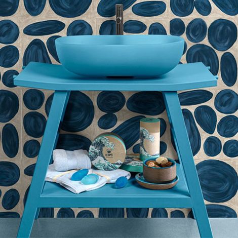 Mobile consolle bagno in Teak naturale con top semicurvo (1/2)