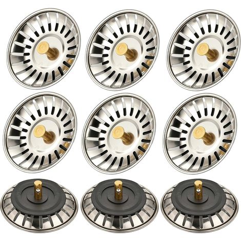 9 PCS Bouchon Evier Cuisine Inox, Filtre evier cuisine inox 78 mm lot de, bouchon evier cuisine universel avec grille evier antiblocage 18 fentes, panier bonde evier vidange rapide 78x78x48 mm accesso (1/5)