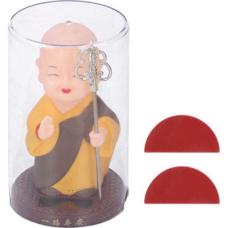 Ortviai Figurine Bouddhiste Solaire Automatique avec Mouvement de Tête et de Mains – Ornement Doré pour Voiture et Intérieur (1/5)