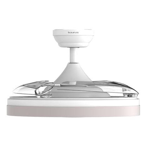 Taurus CEILING FAN POLAR HIDE&GO  Ventilador de Techo 107 cm con Aspas Retráctiles Transparentes  Motor DC 30W Ultra Silencioso  Luz LED 36W Regulable  Modo Invierno-Verano