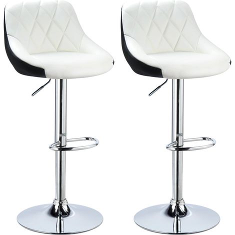 Yongqing – Lot de 2 tabourets de bar réglables en hauteur – Cuir PU blanc et noir – Pivotants 360° – Pieds chromés – Hauteur 53-74 cm (1/5)