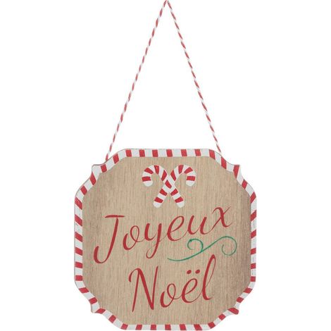 Árbol de Navidad de madera panel de decoración Feliz Navidad rojo blanco 10cm - Atmosphera créateur d'intérieur