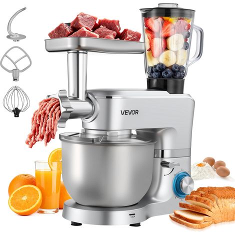 VEVOR Impastatrice Mescolatore per Cucina da 1500 W con Ciotola in Acciaio Inox 6 L e Ciotola per Mescolare 1,5 L, Impastatrice con 6 Velocita e Gancio per Impastare, Frusta e Sbattitore (1/5)