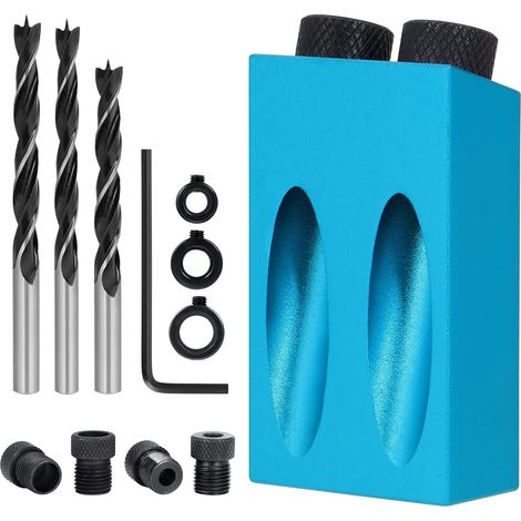 14pcs Gabarit de Trou de poche, 15° Gabarit Percage Oblique, Oblique Positionneur Outil Localisation,avec Adaptateur 6/8/10mm, pour Guide Perçage (1/5)