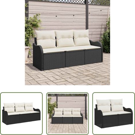 Canapé extérieur -  Ensemble de canapé de jardin avec coussin 3 pcs Noir polyrotin (1/5)