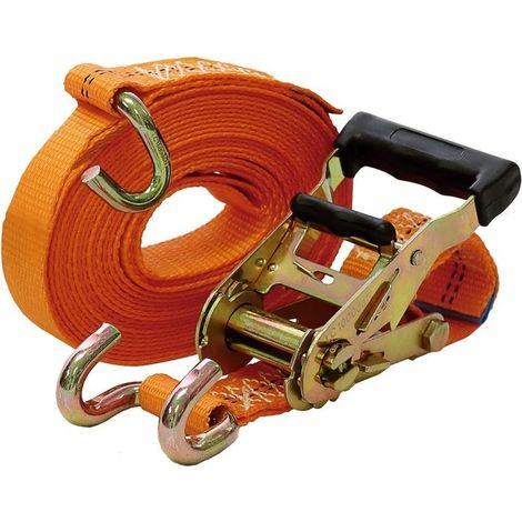 Sangle d'arrimage à crochets bord de rive 2T 6m x 35mm – Polyester orange – Capacité 2 tonnes – Pour transport sécurisé – (1/5)