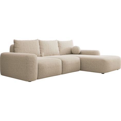 Selsey Carnos - Ecksofa mit Schlaffunktion, Ballkissen, Chenillebezug, Beige, rechtsseitig (1/5)