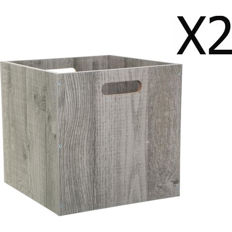 Lot de 2 Boites de rangement en bois Gris - L. 30.5 x P. 30.5 x H. 30.5 cm -PEGANE-