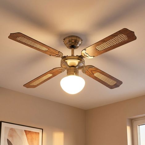 Ventilatore da soffitto con interruttore a strappo Ventilatore a soffitto a 3 velocità Luce da soffitto, avanti/indietro, vetro wickerwork rovere, 1x E27, P 106,6 cm Globo 0309 / 034009 (1/5)