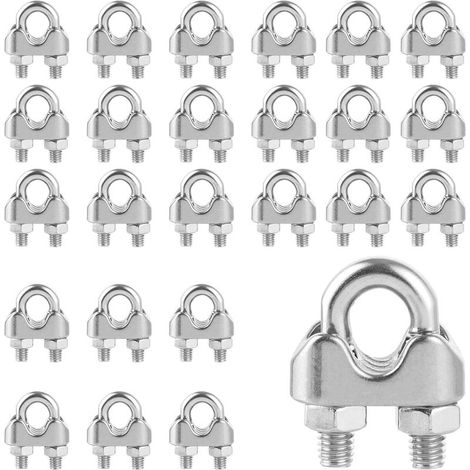 Edelstahl-Kabelklemmen, Stahlkabelklemmen, U-förmige Kabelklemmen für Drahtseile, Draht, Seil, 30 Stück – M5 – 5 mm (1/5)
