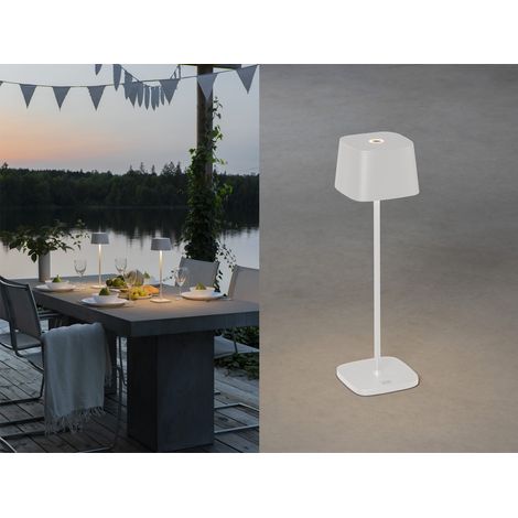 Wiederaufladbare LED Outdoor Tischleuchte CAPRI dimmbar in Weiß, Höhe 36cm (1/5)