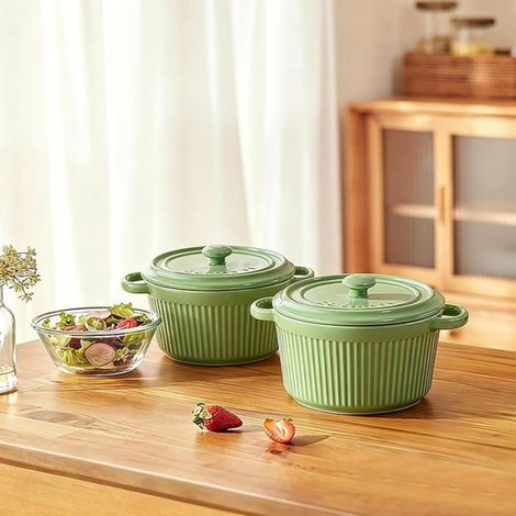Lot de 2 mini cocottes avec couvercle - 250 ml - Ronds - En céramique - Avec poignées - Pour lasagnes, soufflé, légumes, V RAMEQUIN (1/5)