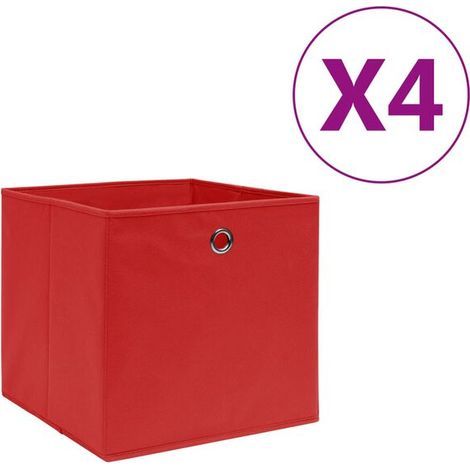 Boîtes de rangement, lot de 4, tissu non tissé, 28x28x28 cm, rouge. (1/5)