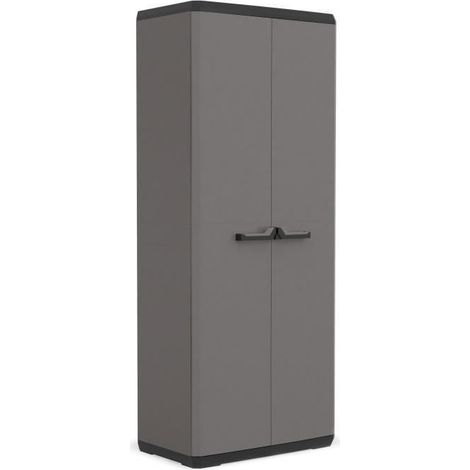 Armoire de rangement 3 tablettes réglables – Cadenassable – Dimensions 68 x 39 x 166 cm – Charge max 15 kg par tablette – Gris / Noir – KIS (1/5)