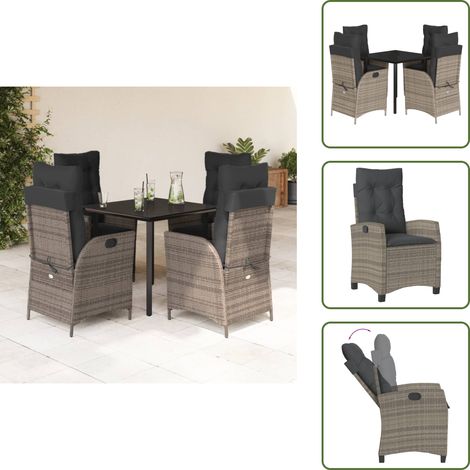Cojines para sillas - vidaXL Set comedor de jardín 5 piezas con cojines ratán sintético gris - Mesa de jardín