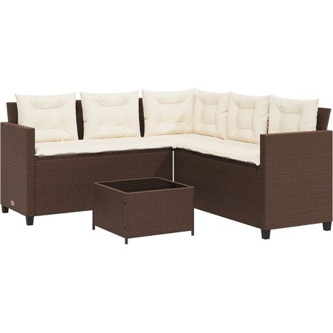 Maison Exclusive - Gartensofa in L-Form mit Tisch und Kissen Brau