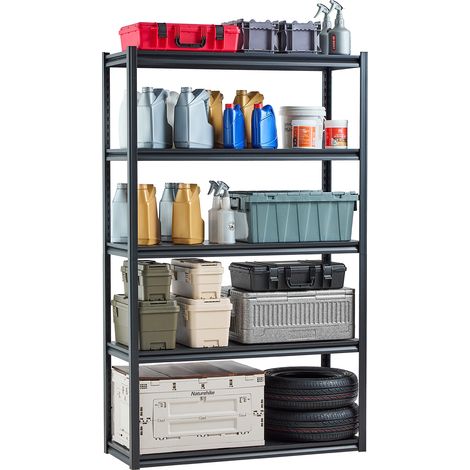 VEVOR Scaffale Portaoggetti,Scaffale Portaoggetti a 5 Livelli, Ripiani in Metallo Regolabili, Scafandro per Cucina, Magazzino, Seminterrato, Scaffalatura Nero 1361 kg, 457 x 1219,2 x 1981 mm