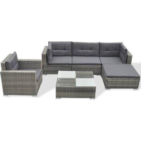 INLIFE Salon de jardin 6 pcs avec coussins Résine tressée Gris (1/5)