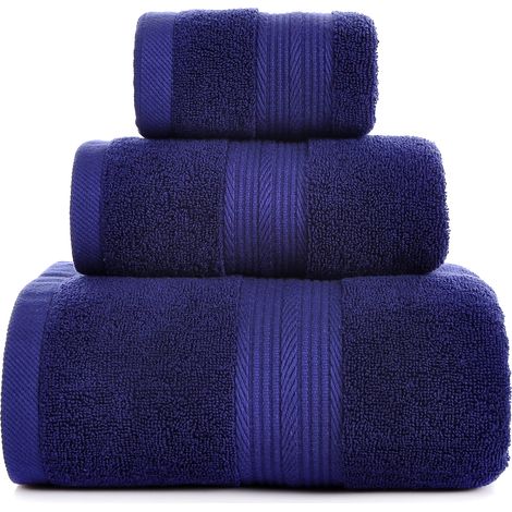 Filiyano-Ensemble de 3 serviettes en coton peigné, comprenant des gants de toilette, des serviettes pour le visage et des serviettes de bain (bleu (1/2)