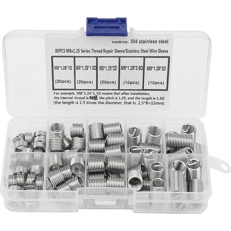 Jeu de 80 inserts filetés en acier inoxydable, M81,25, pour vis hélicoïdales