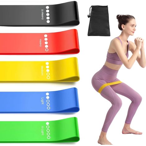 Lot de 5 bandes de résistance robustes avec niveaux de résistance à code couleur pour yoga, pilates, entraînement en force, équipement de fitness en caoutchouc pour homme (1/5)