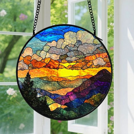 9cm Suspension en vitrail - Attrape-soleil coloré pour intérieur, décoration originale, cadeau Fête des Mères, Anniversaire pour femme, homme, sœur, frère (1/5)