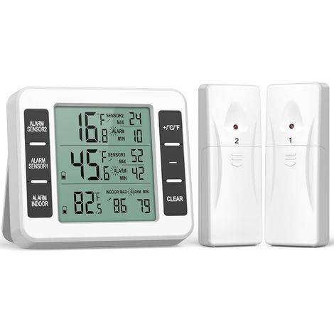 Thermomètre de réfrigérateu sans fil pour intérieur et extérieur, capteur de température avec alarme sonore et jauge de température pour cuisine, congélateur, maison (batterie non incluse) (1/5)