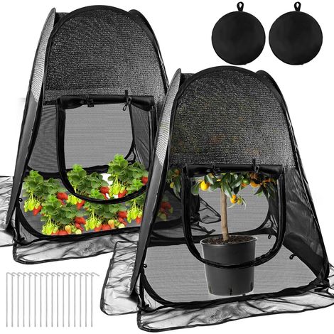 Housse pop-up d'ombrage et d'hivernage pour légumes et fleurs, barrière contre insectes et oiseaux, protection complète, Composition : 2pcs, Couleur : noir (1/5)