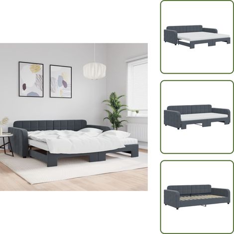 Tagesbett Ausziehbar mit Matratzen Dunkelgrau 100x200 cm Samt - Ausziehbares Tagesbett - Ausziehbare Tagesbetten - Schlafbett - Gästebett (1/5)