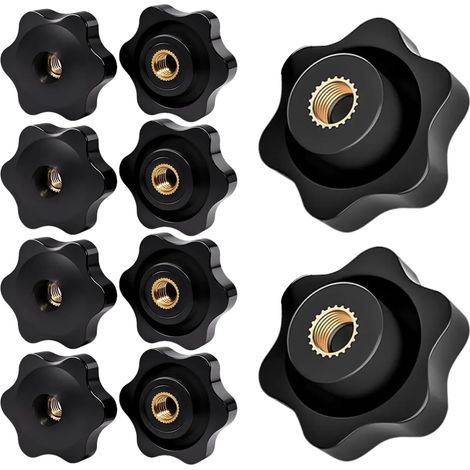 10 - Écrou Papillon - Bouton De Serrage - Filetage M12 Pour Vis Étoile - Montage Manuel Sans Outils - Mobilier Et Machines-Outils - Noir Et Laiton - 4,8x1,2cm