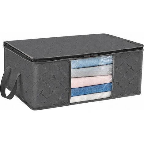 Sac de rangement non tissé pour couettes, vêtements et couvertures, fermeture éclair, 35 L/60 L/90 L, noir, idéal pour déménagement et emballage (60 L x 1, en promotion) (1/5)
