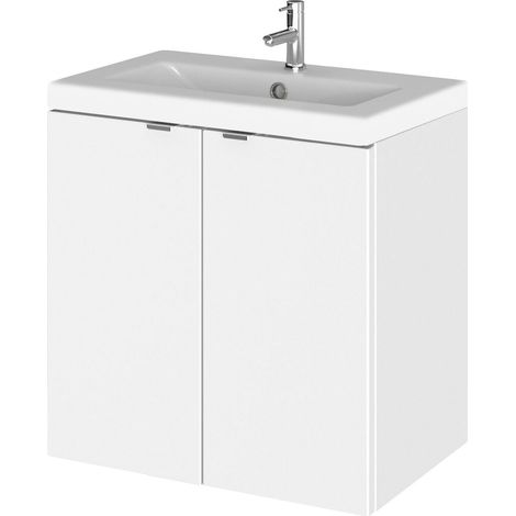Alrewas Contemporary 2 Door Wall Hung Vanity Unit with Basin, Gloss White, 500mm (1/4)