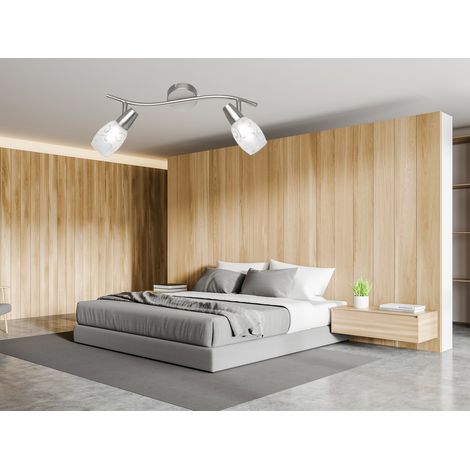 LED Deckenstrahler 2-flammig dimmbar, Silber mit Dekorglas, Breite 39cm (1/5)