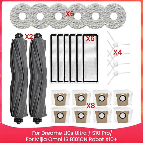 Lot de 2 pièces de rechange pour aspirateur robot iRobot Roomba I3 I4 I6 I7 I8 E5 E6 E7 : brosse latérale principale et filtre HEPA (1/5)