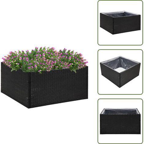 Jardinière Noir 80x80x40 cm Résine tressée - Jardiniereresine - Jardinière Extérieure - Pot De Fleurs Extérieur - Décoration Jardin - Plante Décorative (1/5)