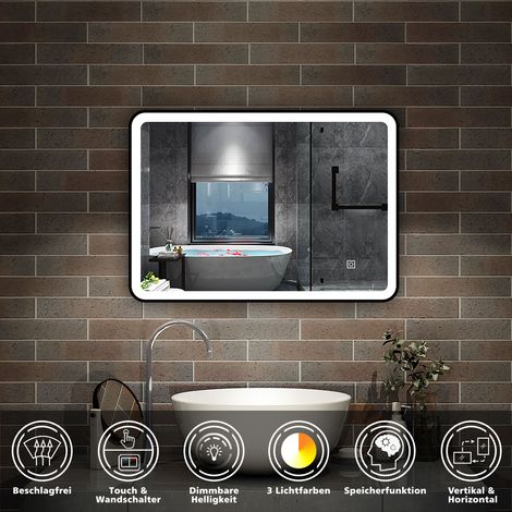 Touch Badspiegel LED Wandspiegel Badezimmerspiegel Beleuchtung Beschlagfrei Kalt/Warmwei dimmbar 70 x 50cm