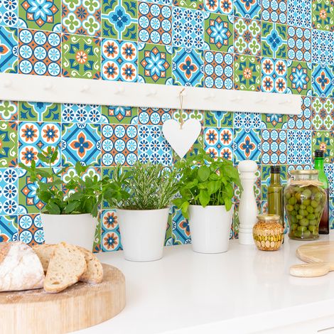 Sticker Mural Carrelage adhésif Cuisine Salle de Bain - 24 STICKERS CARRELAGES AZULEJOS SABRIENA - 24stickers10x10cm (1/5)