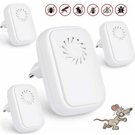Set di 4 repellenti ad ultrasuoni anti-zanzare, repellenti elettrici per rettili e insetti, ultrasuoni per insetti da interno, anti-zanzare, scarafaggi, pulci (1/4)