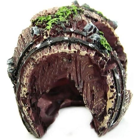 Ornement aquarium en résine - - Tonneau brisé - Marron - 6x9 cm - Non toxique - Cachettes pour poissons (1/4)