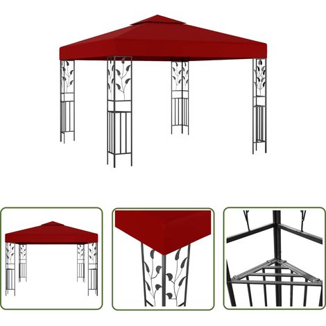 The Living Store Belvédère 3x3 m Rouge bordeaux - Belvédère - Abri Solaire - Parasol - Jardin - Terrasse (1/5)