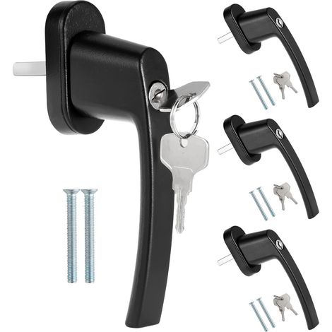 Ensemble de 4 poignées de fenêtre verrouillables en aluminium, sécurité enfant, verrou de fenêtre avec longueur de verrouillage de 35 mm, poignées de fenêtre noires, pour fenêtres