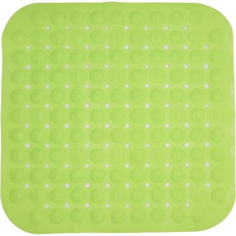Tapis de Douche, 48 x 48 cm, antidérapant, carré, antidérapant, avec Crochets de Suspension et Trous de Drainage, Vert Haricot